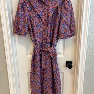 Vintage Dress Collar and Button Sleeves Size 16 Check Measurements